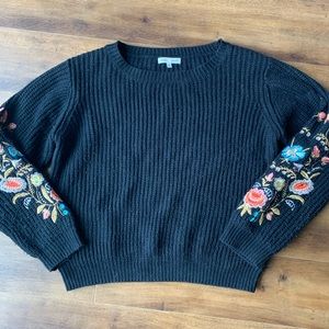 Woven Hearts ribbed floral embroidered sweater L